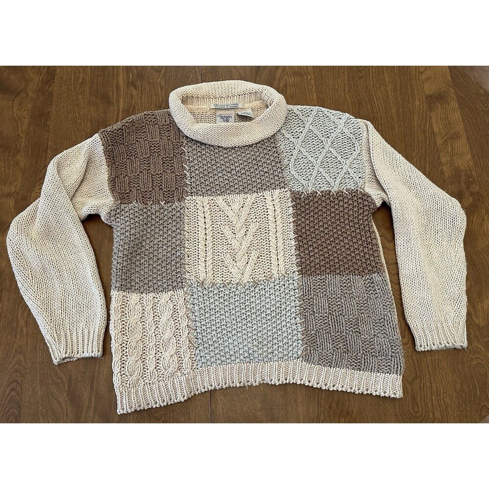 Huntington Ridge Sweater Womens Small Patchwork Hand Knitted Vintage 1980’s